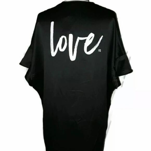 Victoria’s Secret O/S robe black NWOT LOVE lounge wear Vspink pink - Picture 1 of 5